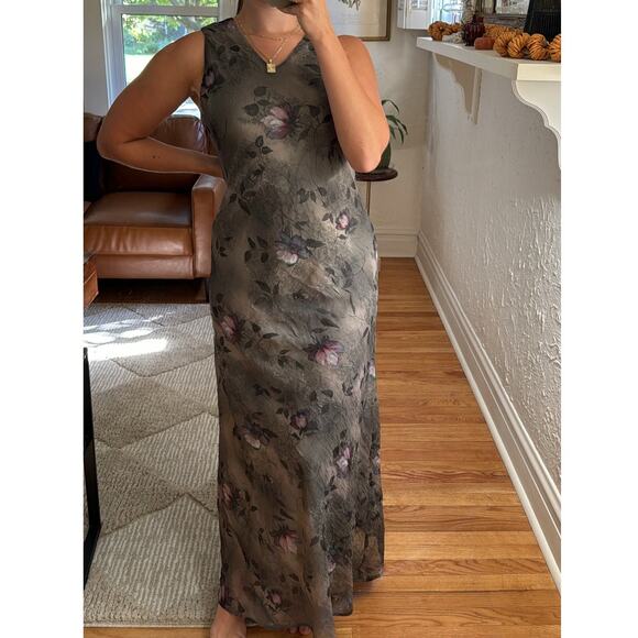 VINTAGE All That Jazz Green Floral Maxi Dress Size Medium - Picture 1 of 6